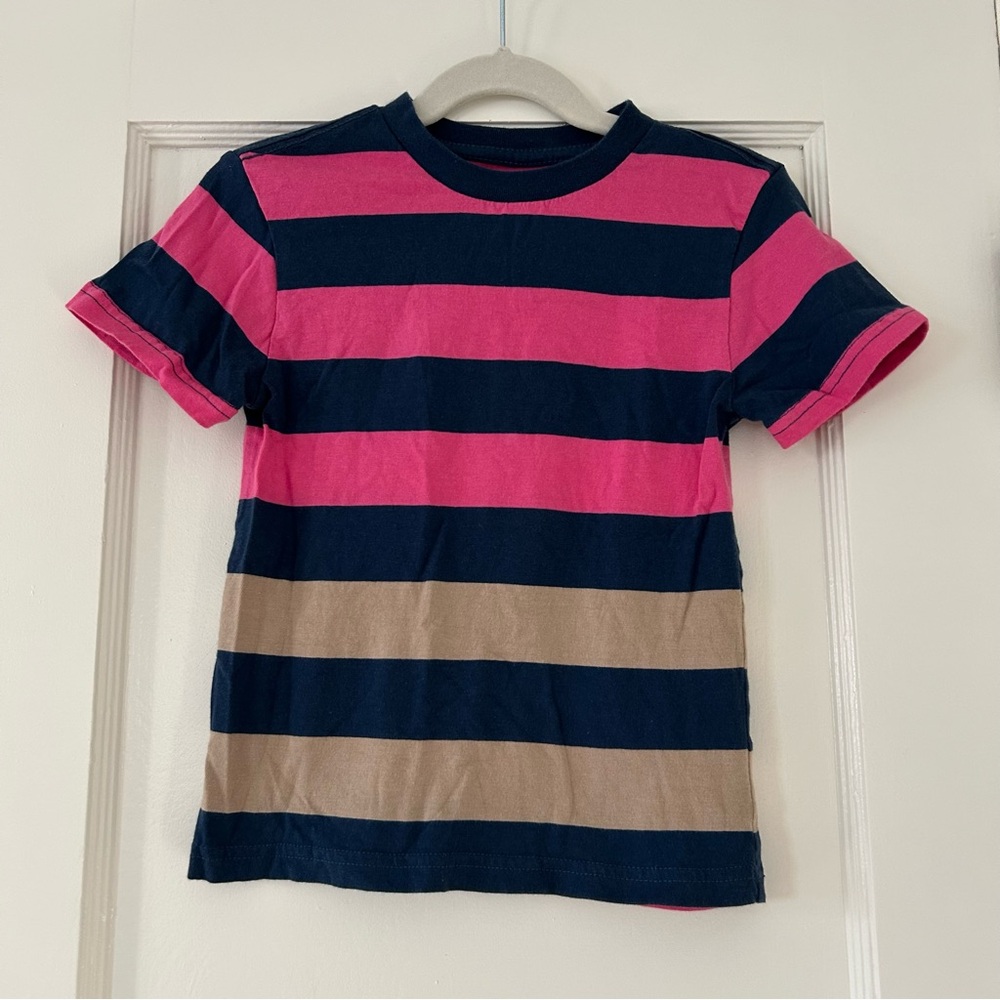 Nordstrom Toddler Boys Pink Blue Beige Striped Short Sleeve Cotton T- Shirt